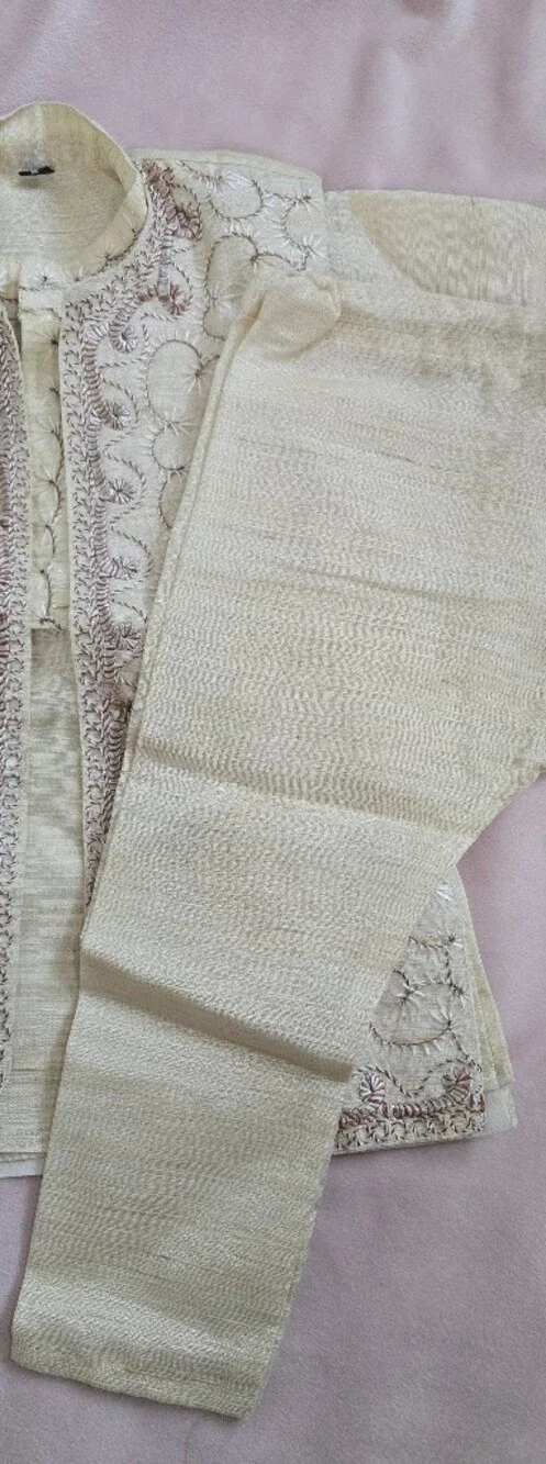 New Boys Embroidered Cream Indian Outfit